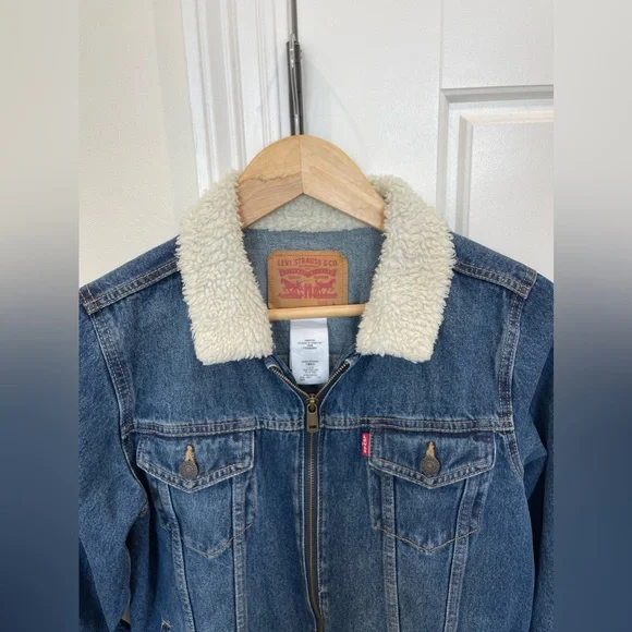Levi Strauss Boy’s Jean Jacket Trucker Sherpa Collar Denim, Vintage, sz Large - Picture 3 of 8